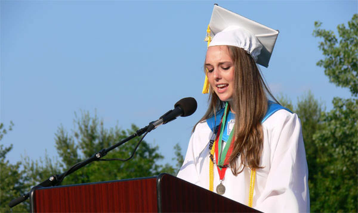 Valedictorian Kristen Anne Grabarz speaks to her fellow graduates during the ceremony.