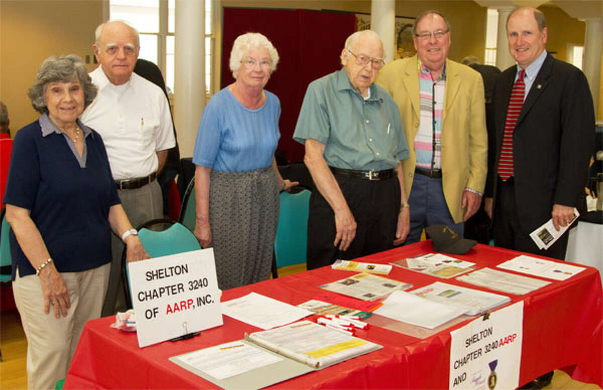 State Sen. Kevin Kelly, far right, meets with members of Shelton Chapter 3240 of AARP during last tear;s Senior Health & Wellness Fair at the Shelton Senior Center.