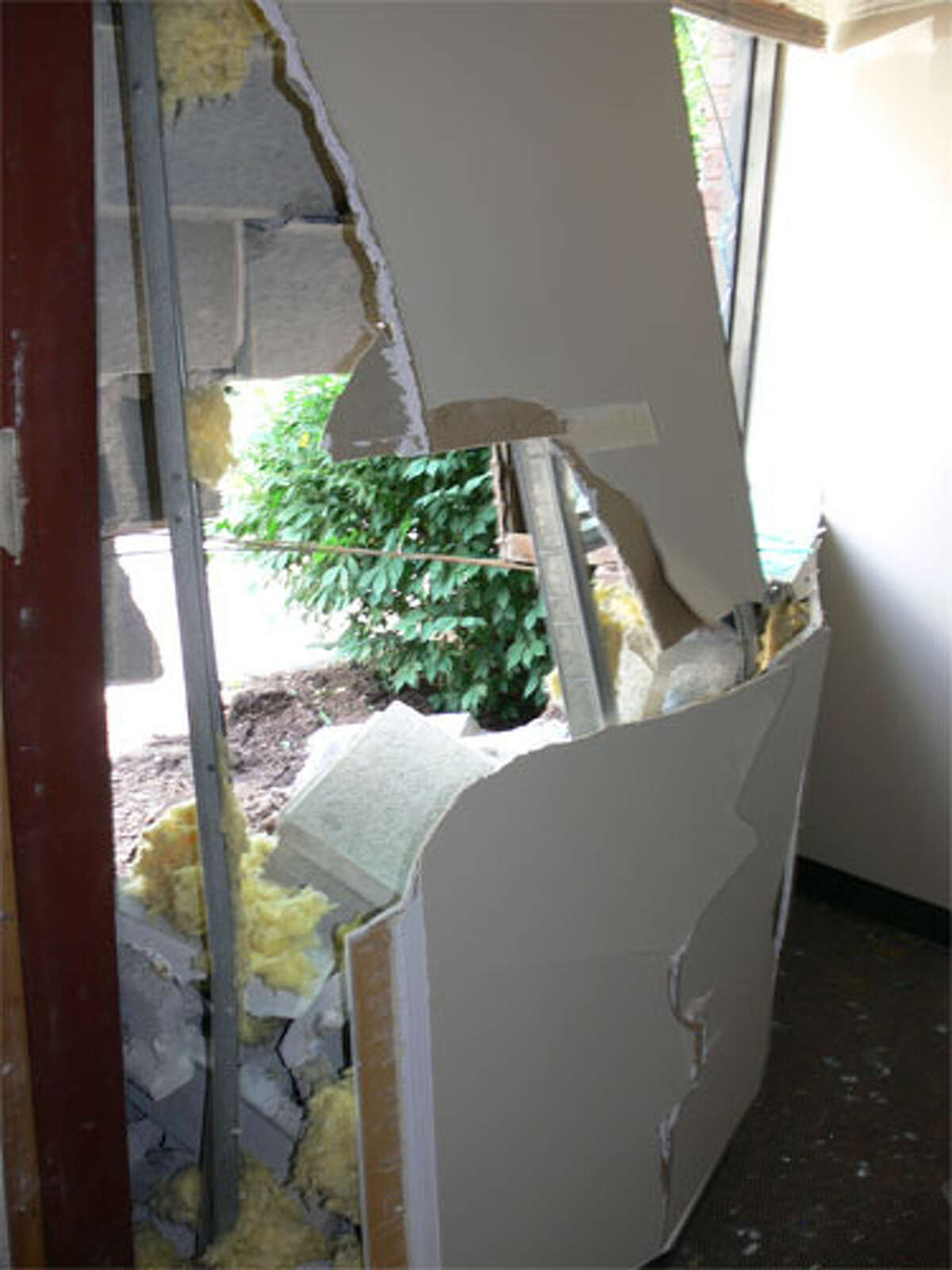 A view of the damage from inside Centrix Executive Vice President John Discko’s office.