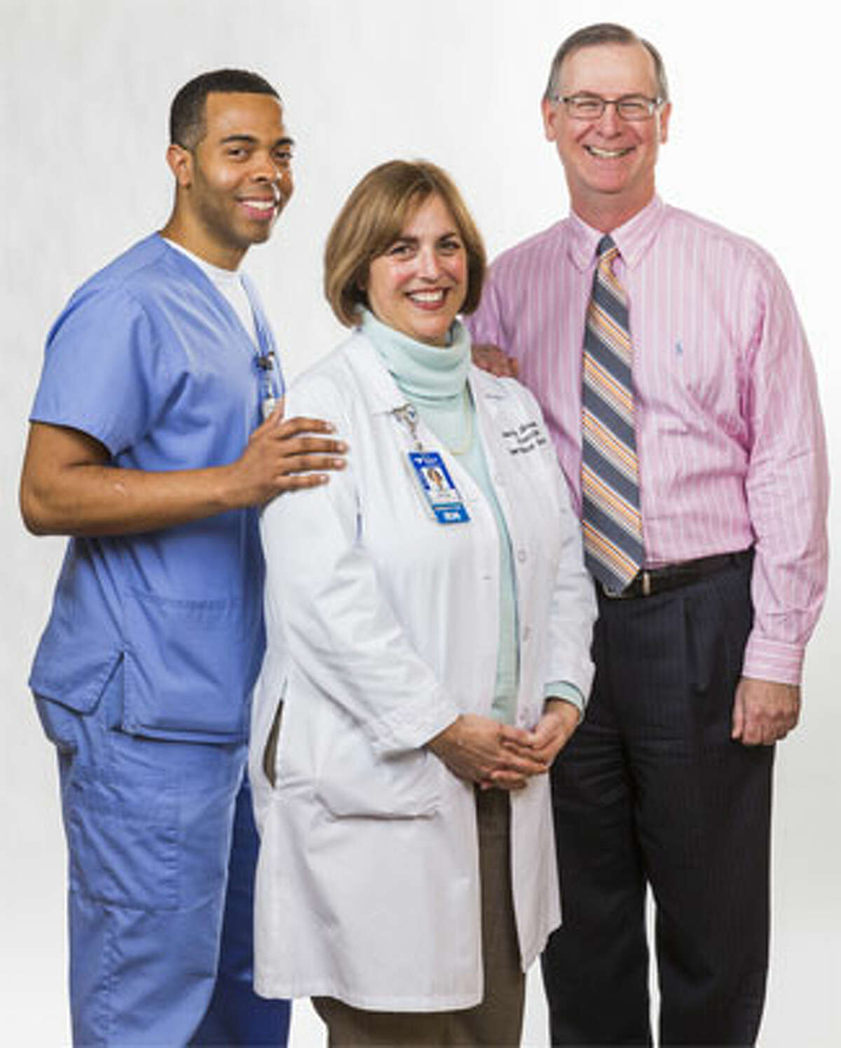 Edward McCreery III of Shelton, right, is shown with Emergency Department Director Anita Shrum and Charles Staples.
