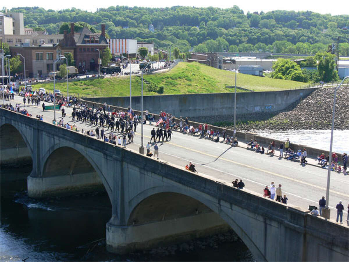 The start of the parade makes its way onto the Derby/Shelton Bridge, where the opening ceremony was held.