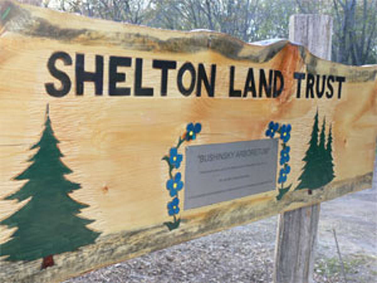 The new sign marking the Shelton Land Trust’s Bushinsky Arboretum in Shelton, on the Trumbull border.