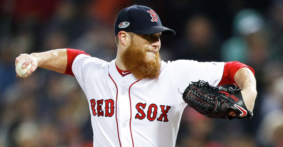 Boston Red Sox closing pitcher Craig Kimbrel pitches during the ninth inning of Game 2 of the American League Championship Series at Fenway Park on Sunday, Oct. 14, 2018, in Boston.