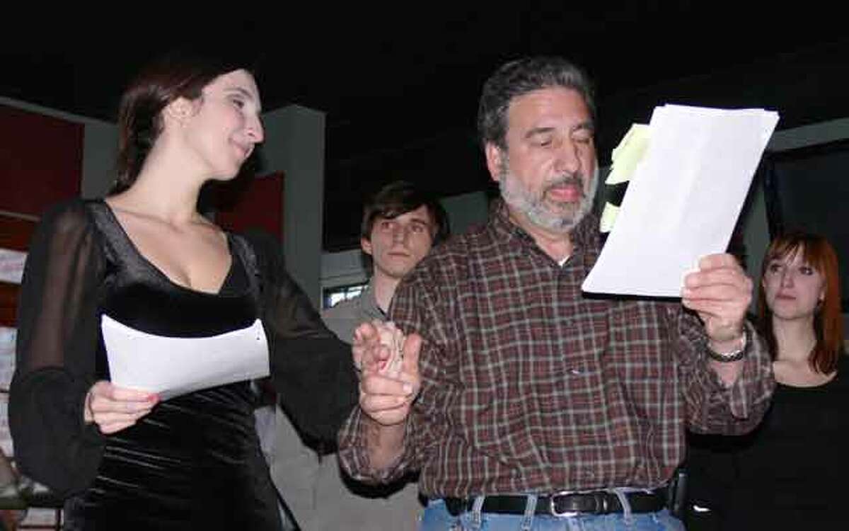 Anthony F. Simonetti, who serves as an alderman in Shelton, interacts with actress Sarah Ann Masse during the show.