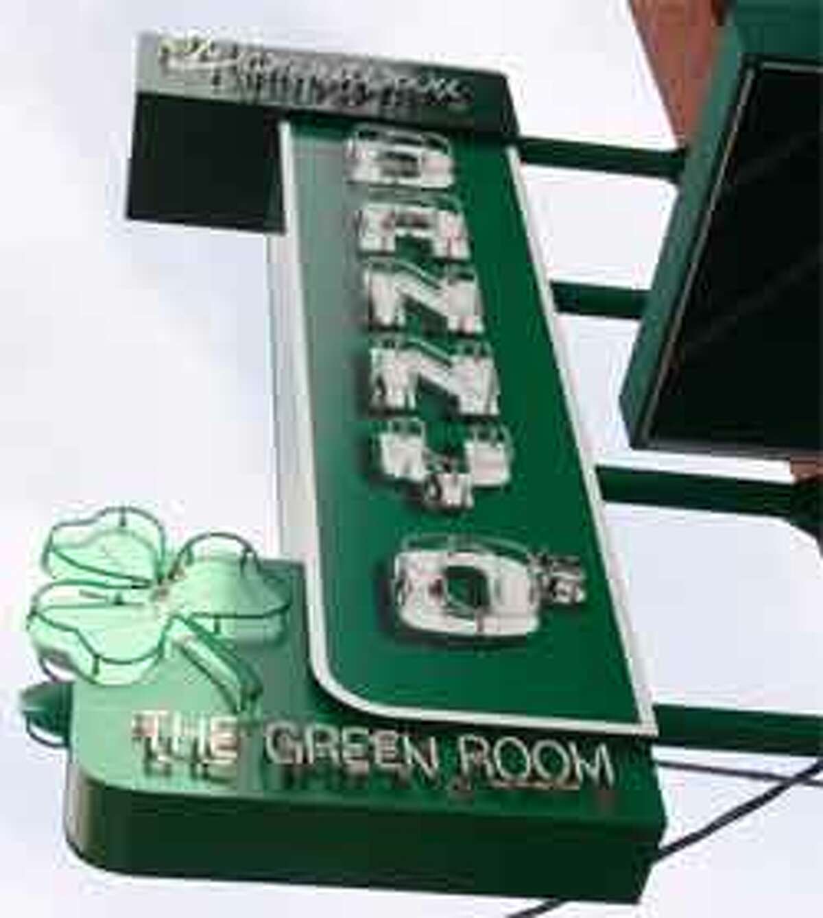 The landmark marquee sign at Downtown Danny O’s, with its shamrock.