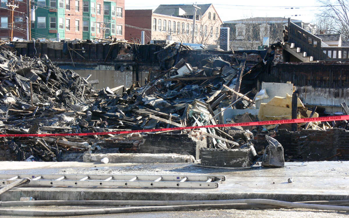 The aftermath of the downtown Shelton fire scene.