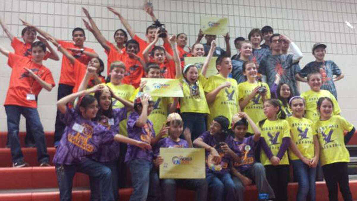 Members of the four Shelton robotics teams competing in the statewide tournament — the Brainiacs, Dominators, Predators and Robotic Revolution.