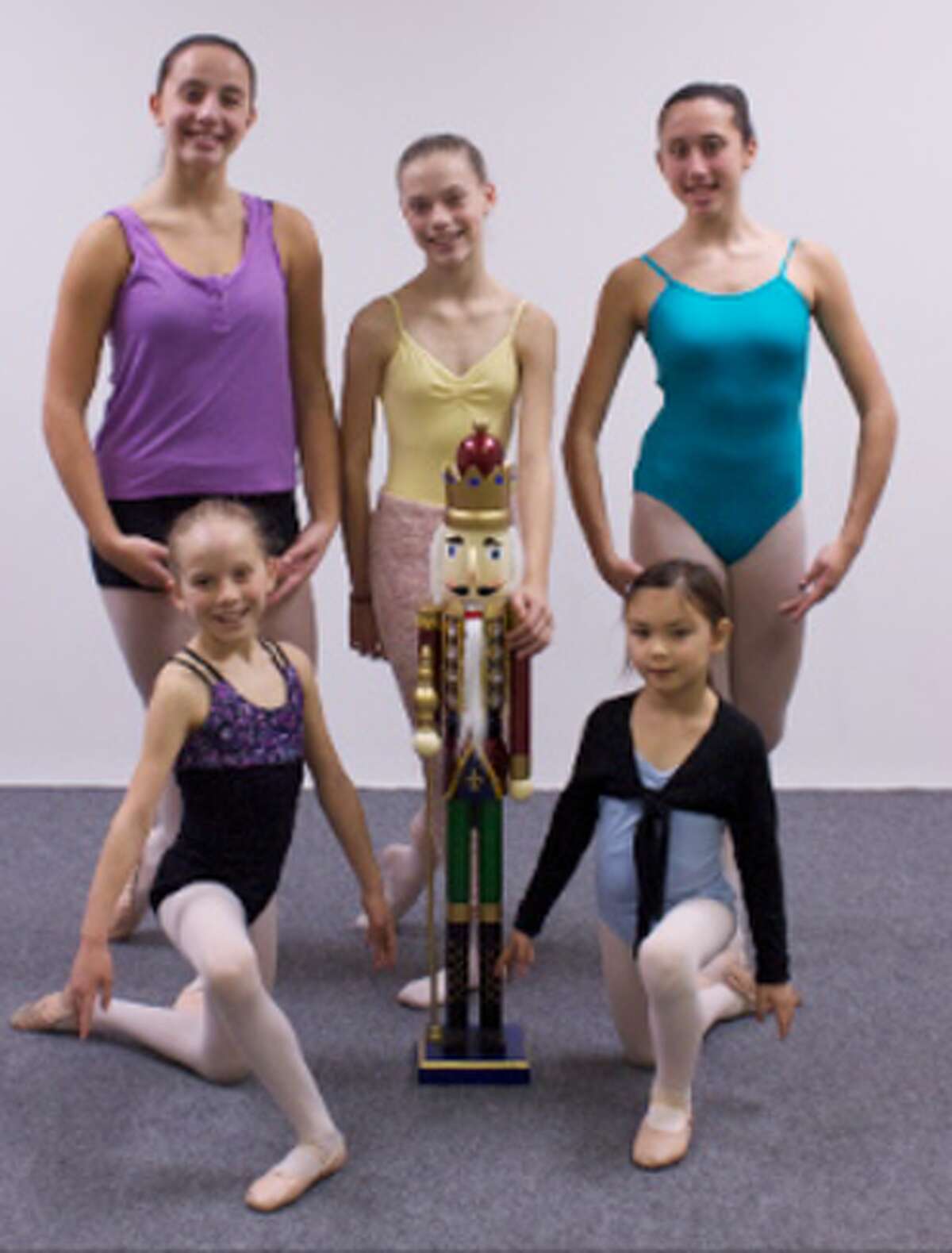 Shelton students performing in “A Winter Ballet” are, from left, front: Samantha Randall and Olivia Kish; in back: Courtney Sissick, Kiara Christian and Alexa Toohey.