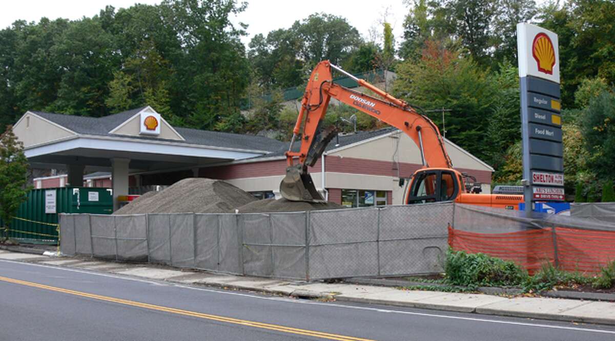 Construction activity is taking place to install new underground gas storage tanks at the Shell station on Bridgeport Avenue, near downtown.