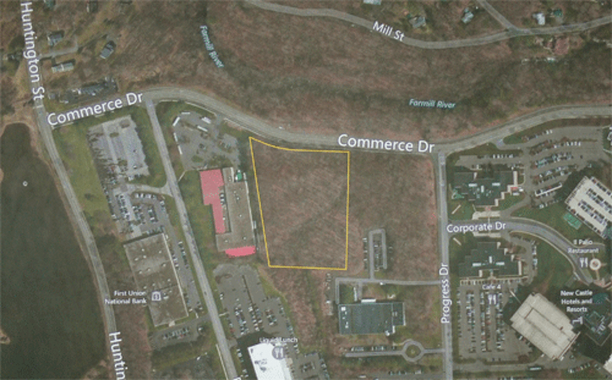 A map showing the location of the parcel at 20 Commerce Drive in Shelton.