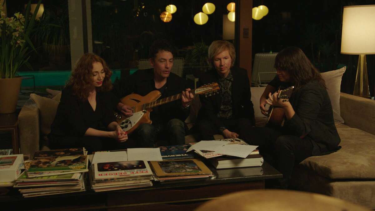 From left: Regina Spektor, Jakob Dylan, Beck and Cat Power in a scene from "Echo in the Canyon." MUST CREDIT: Photo courtesy of Greenwich Entertainment