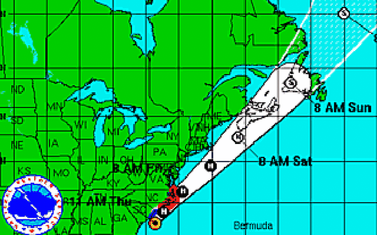 This National Weather Service map, issued at 11 a.m. Thursday, shows the expected path of Hurricane Arthur as of that time.