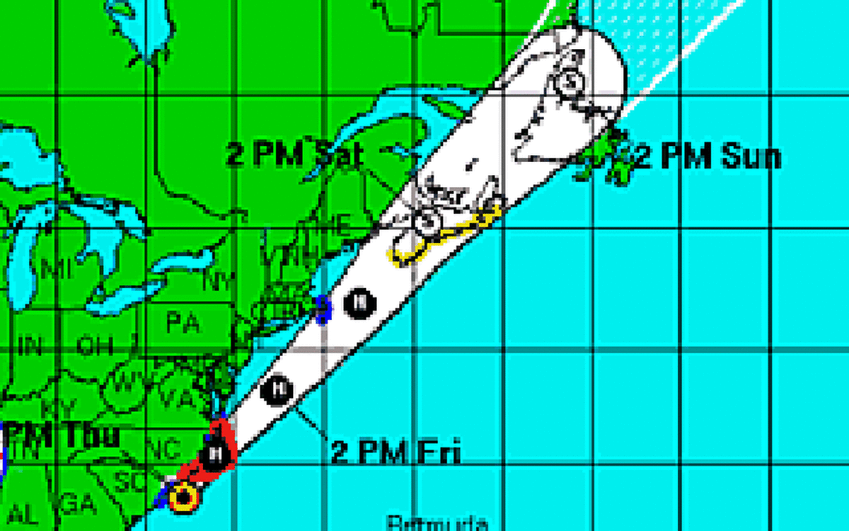 This National Weather Service map, issued at 6 p.m. Thursday, shows the expected path of Hurricane Arthur as of that time.