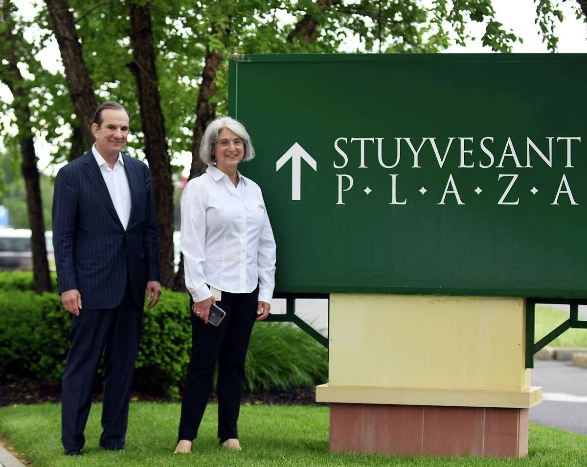 Janet Kaplan, vice president, real estate of Stuyvesant Plaza, left, and Ed Swyer, president of Stuyvesant Plaza, right, on Thursday, June 6, 2019, in Stuyvesant Plaza in Guilderland, N.Y. (Catherine Rafferty/Times Union)