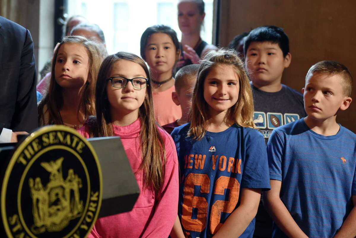 Students touring the Capitol are invited to be a part of a press conference on the measles vaccine for summer camp on Thursday, June 6, 2019 at the Capitol in Albany, NY. (Phoebe Sheehan/Times Union)