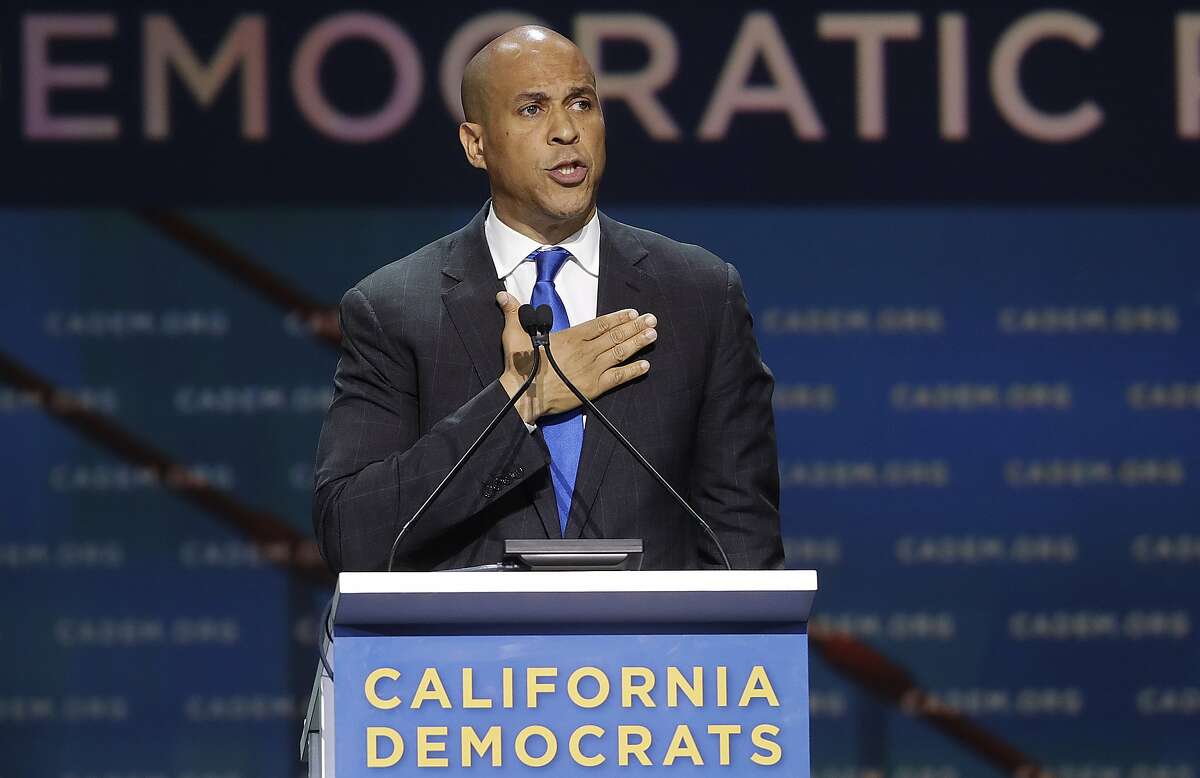 Democratic presidential candidate Sen. Cory Booker, of New Jersey, speaks during the 2019 California Democratic Party State Organizing Convention in San Francisco, Saturday, June 1, 2019. (AP Photo/Jeff Chiu)