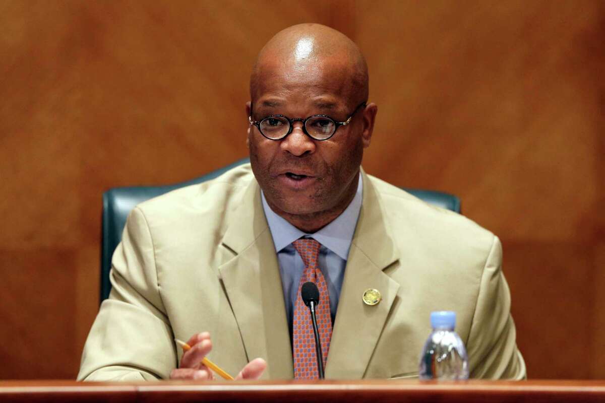 District D Councilman Dwight Boykins, shown here during a June 5, 2019 council meeting, accused the Houston Police Officers Union of posting a racist tweet. Boykins, who is running for mayor, is backed by the Houston Professional Fire Fighters Assocation, while the HPOU is supporting Turner.