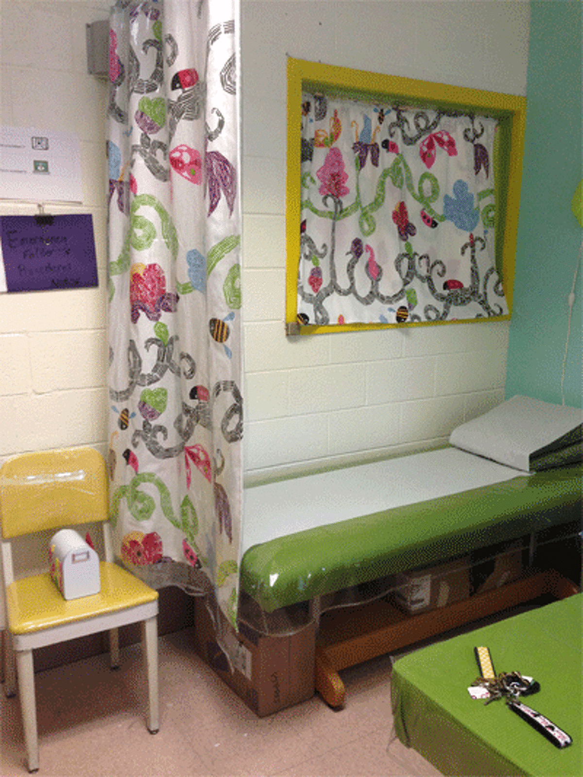 The Mohegan School nurse’s office was given a garden theme by parent and community volunteers.