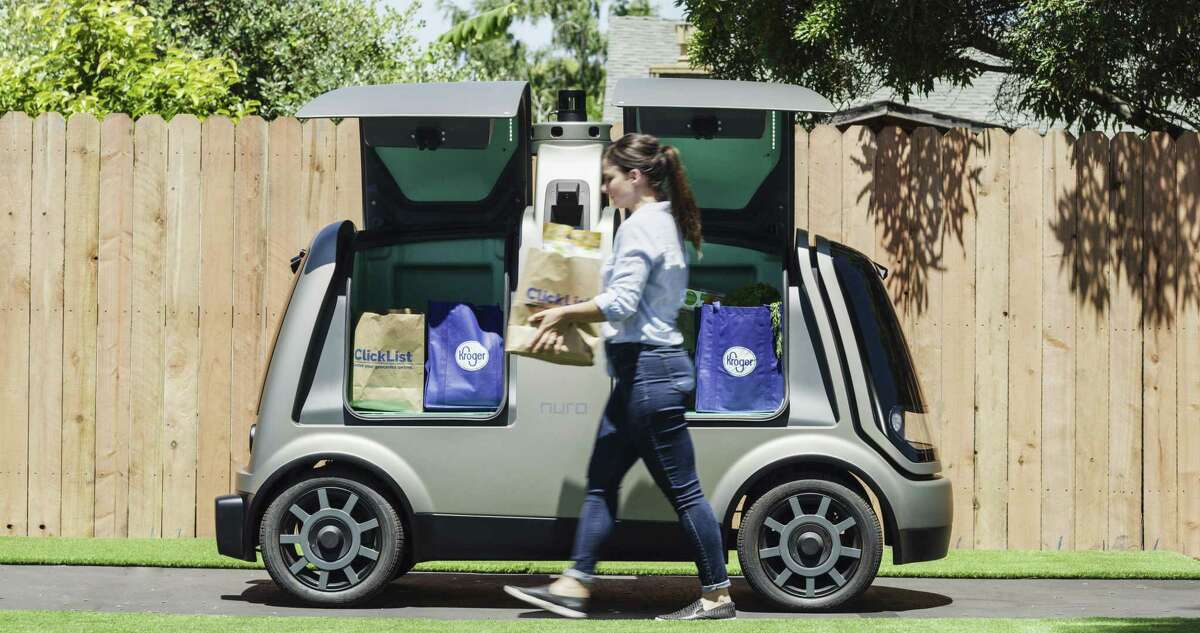 Mountain View's Nuro has designed its autonomous cars to tailor them for deliveries. They are half the width of conventional sedans, have no manual controls, can't carry drivers or passengers and feature two storage compartments with lift-gate doors.