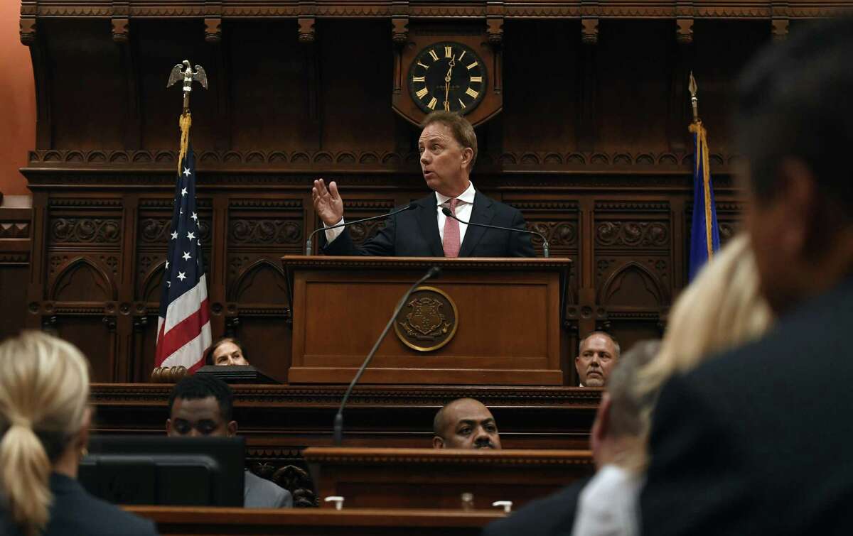 Gov. Ned Lamont addresses the House and the Senate at the State Capitol on Thursday.