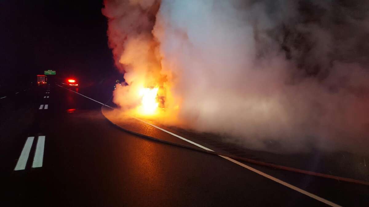 The Huntington Co. #3 and the Echo Hose H & L Co. #1 responded to a car fire on route 8 northbound at exit 12. Upon arrival firefighters found the vehicle fully engulfed in fire. The fire was extinguished and under control in minutes.