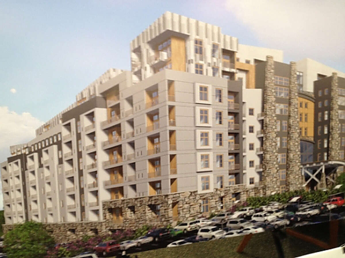 A representation of what the 450 unit 9-story apartment would look like on the 121-acre Bridgeport Ave., Mill Road, and Buddington Road property.