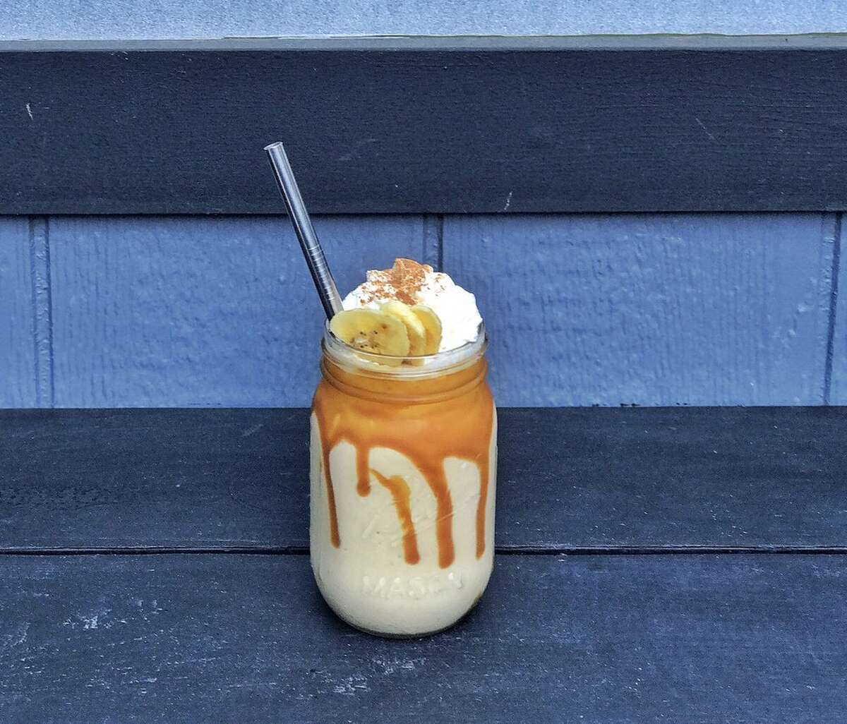 The Trademark Sports Bar (1123 Folsom St.) in SoMa offers a diverse range of boozy milkshake flavors. Pictured is a past offering, a Bananas Foster shake.