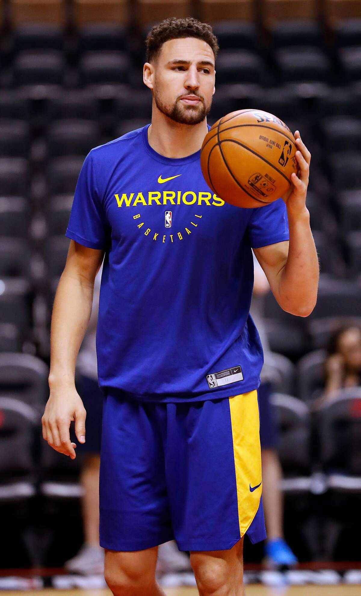 Golden State Warriors' Klay Thompson during practice day in advance of NBA Finals' Game 5 at Scotiabank Arena in Toronto, Ontario, on Sunday, June 9, 2019.