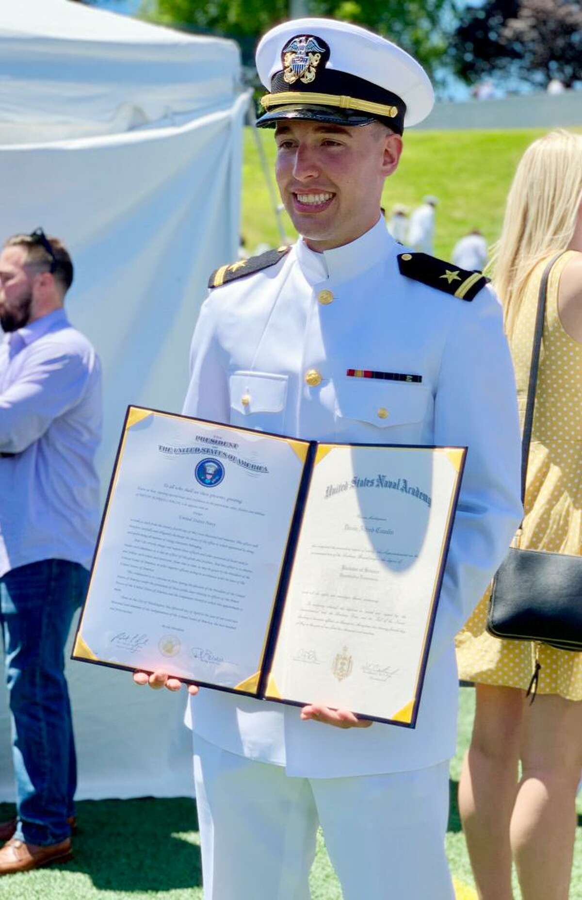 Devin Alfred Camlin, a Stamford native, graduated from the U.S. Naval Academy in Annapolis, Maryland with a Bachelor of Science degree in quantitative economics and a commission as a U.S. Navy ensign.