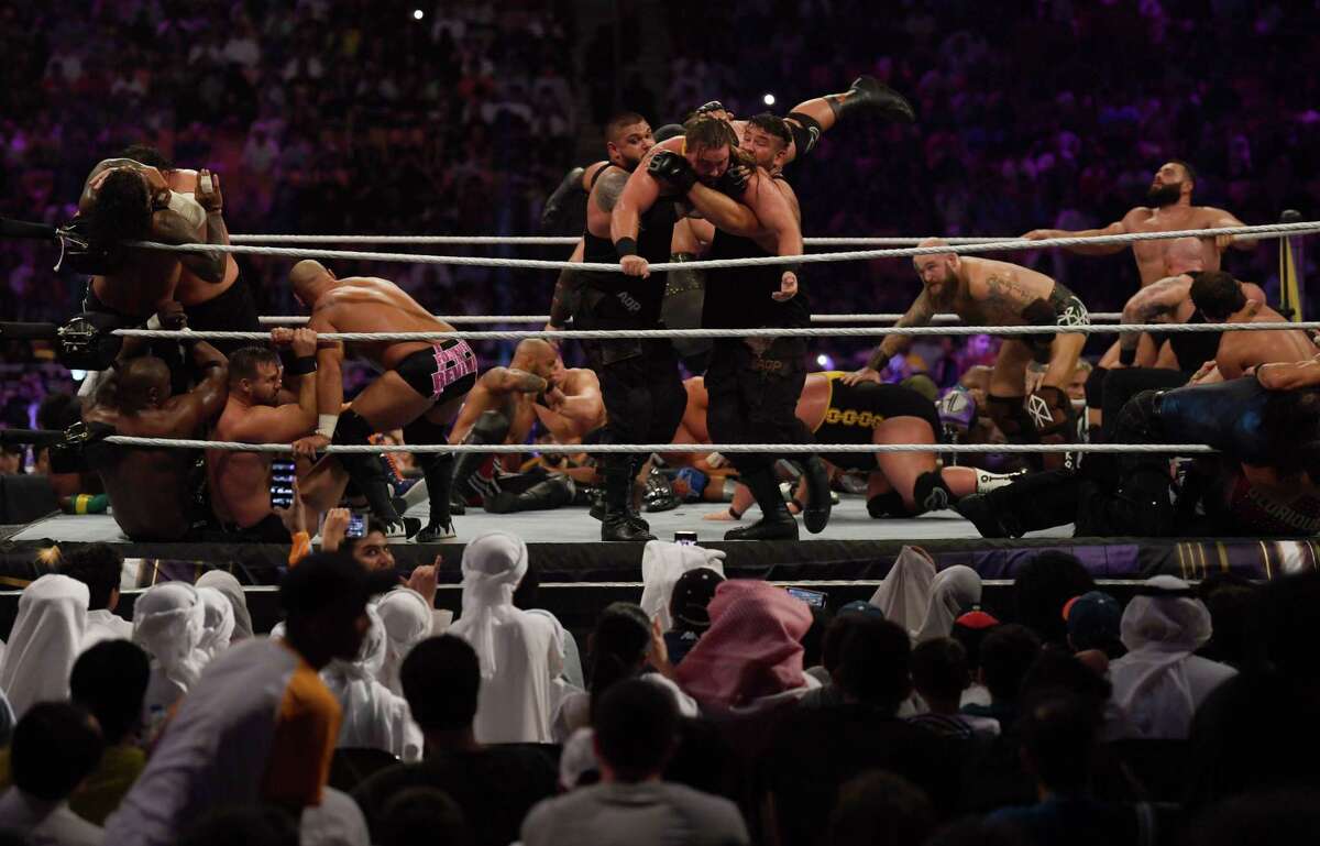 Saudi fans attend the World Wrestling Entertainment (WWE) Super Showdown event in the desert kingdom's Red Sea port city of Jeddah late on June 7, 2019.