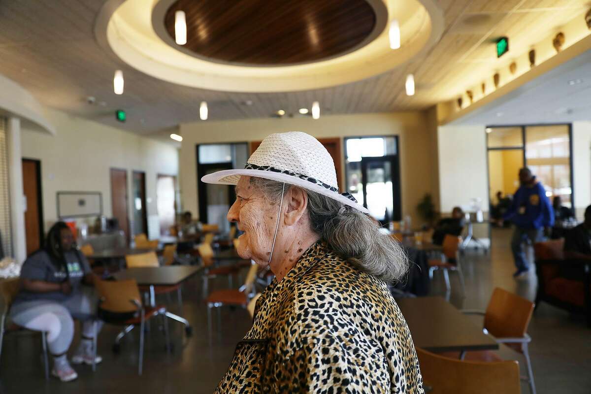 Sylvia Vaughn, who visits the Dr. George W. Davis Senior Center regularly, wears a hat on a hot day while at the at the cooling station at Dr. George W. Davis Senior Center on Monday, June 10, 2019 in San Francisco, Calif.