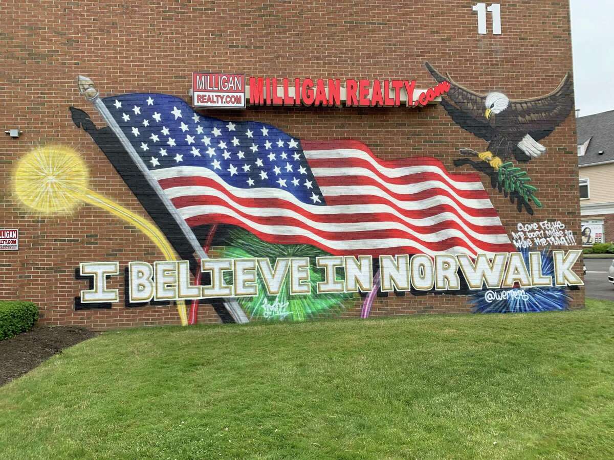 The mural on the side of the building at 11 Belden Ave., done by the local artist Action, June 10, 2019 in Norwalk, Conn.
