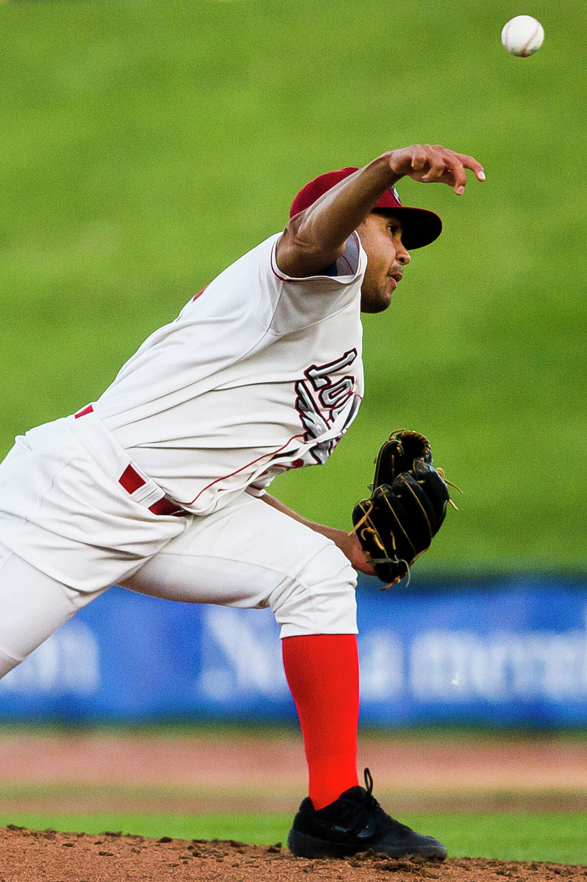 Great Lakes Loons' Jose Martinez pitches the ball during a game against the South Bend Cubs on Monday, June 10, 2019 at Dow Diamond. (Katy Kildee/kkildee@mdn.net)