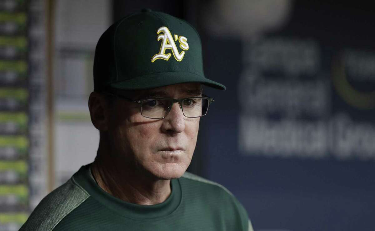 Oakland Athletics manager Bob Melvin during the first inning of a baseball game against the Tampa Bay Rays Monday, June 10, 2019, in St. Petersburg, Fla. (AP Photo/Chris O'Meara)