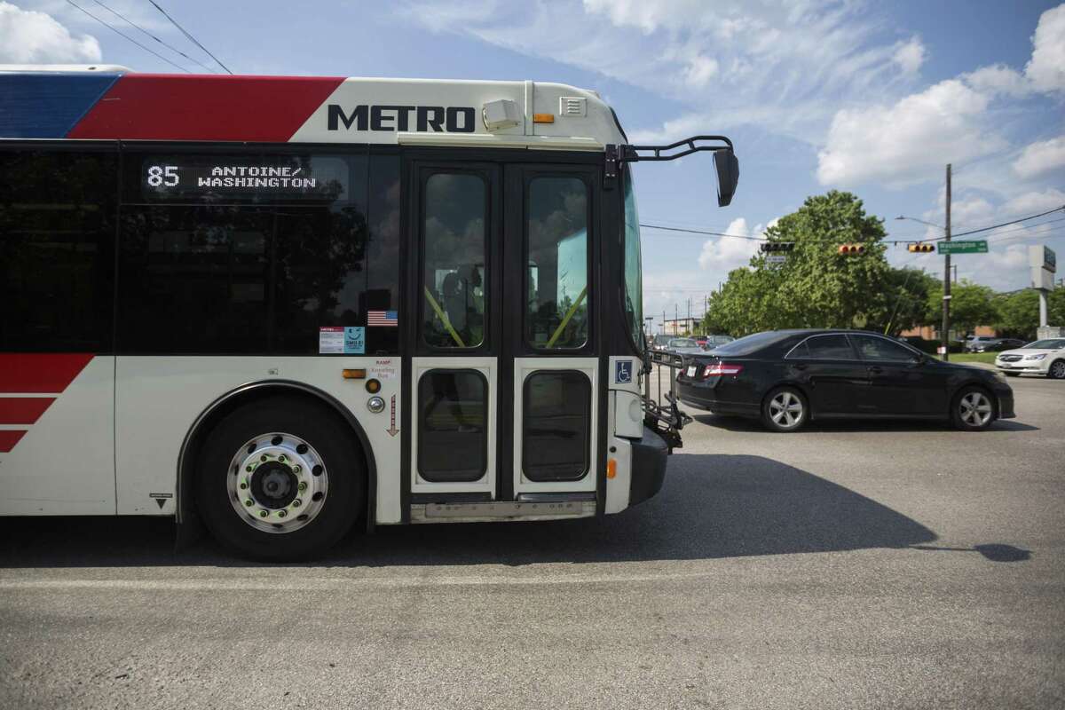 A Metro Route 85 bus crosses the intersection of Washington Avenue and Studemont in Houston, Monday, June 10, 2019.