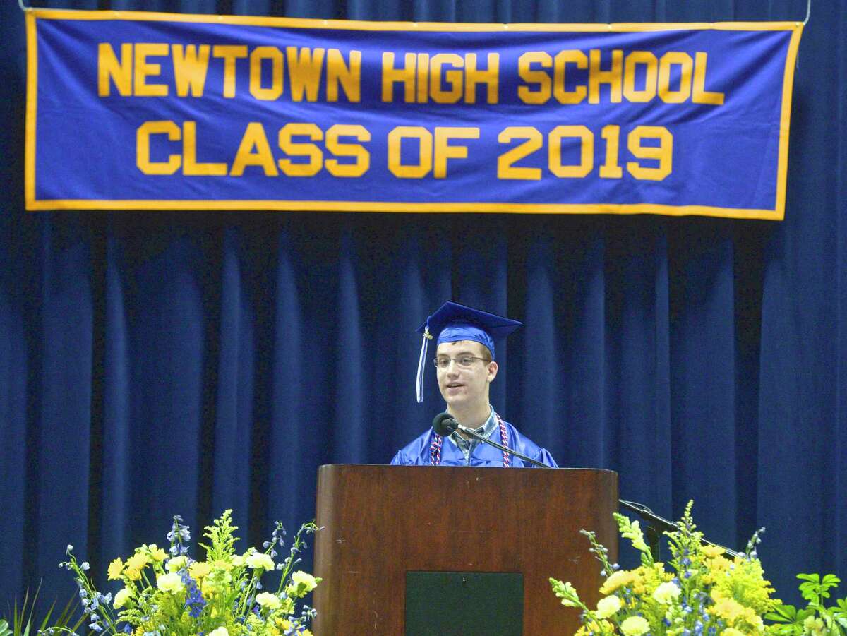 Bryan Ingwersen gives the valedictory address during the 2019 Commencement Exercises of Newtown High School. June 11, 2019, at the O'Neill Center of Western Connecticut State University, Danbury, Conn.