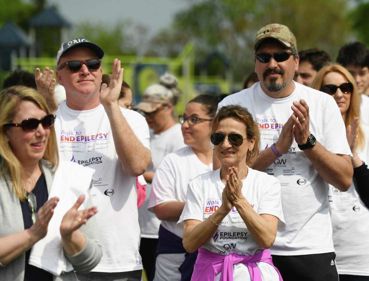 Some of the 250 people on hand for the Walk to End Epilepsy at Cove Island Park in Stamford, Conn., held in mid-May 2019 with the foundation aiming to raise $100,000.