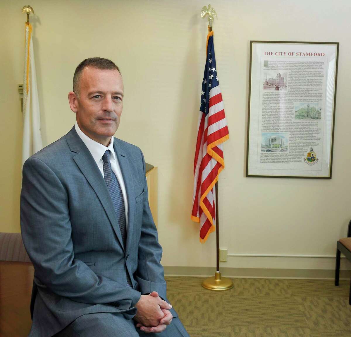 Chris Murtha is photograph on June 12, 2019 in Stamford, Connecticut. Mayor David Martin named Murtha, as the new police chief to replace the retiring Jon Fontneau. Murtha, 53, has been deputy chief of Maryland's Prince George's County, where he has served for the last 20 years. He will become Stamford's 16th police chief.