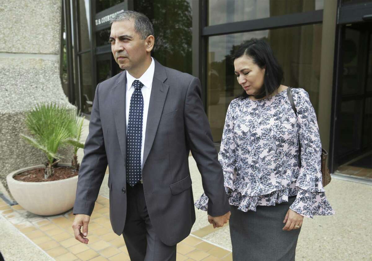 Enrique Gonzalez walks from the Federal Courthouse with his wife Gladys Gonzalez on June 12, 2019 after receiving a guilty verdict for lewd behavior charges aboard an airliner earlier this year.
