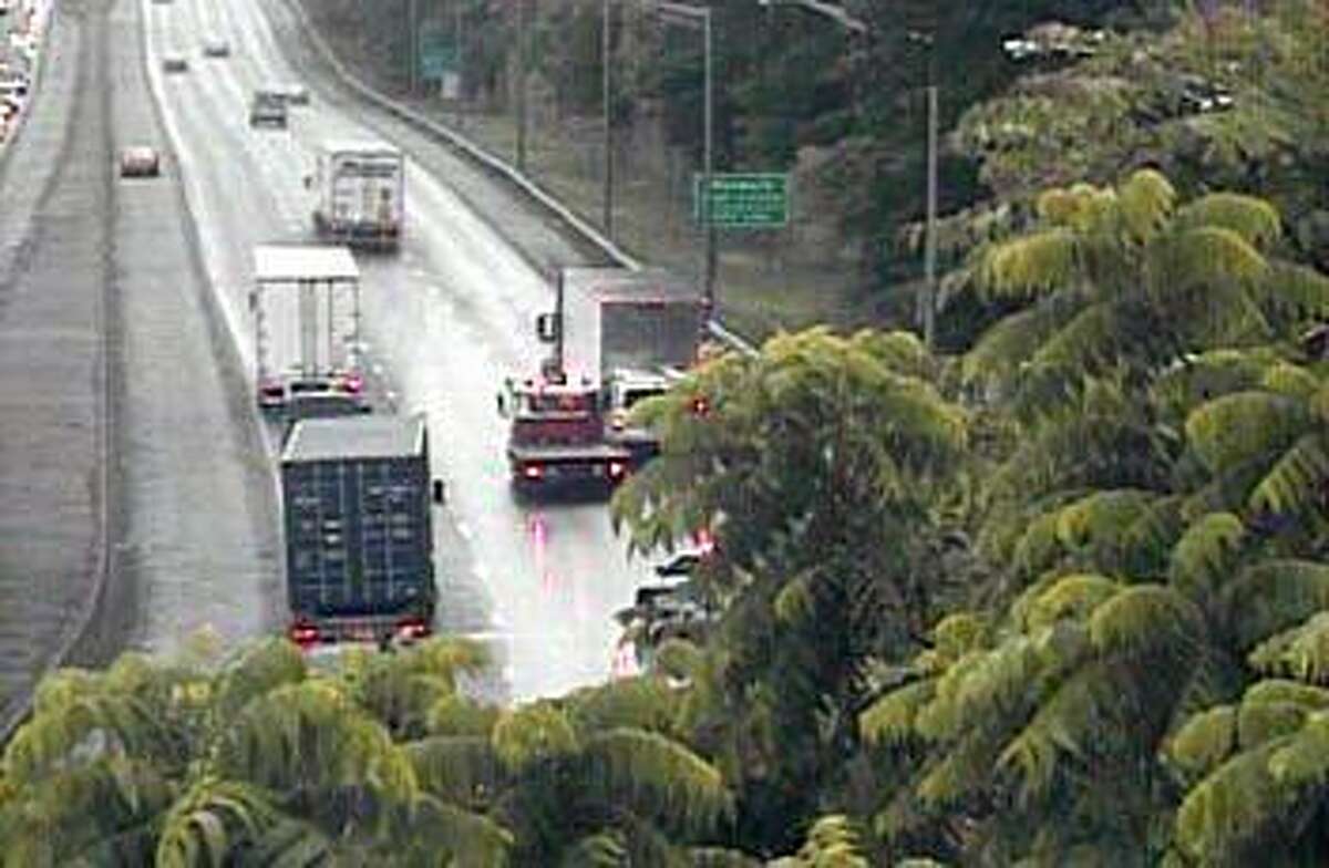 An accident involving a tractor-trailer and another vehicle has closed two southbound lanes of I-95 in Westport on Thursday, June 13, 2019. The right and center lanes are closed between Exits 17 in Westport and 16 in Norwalk.