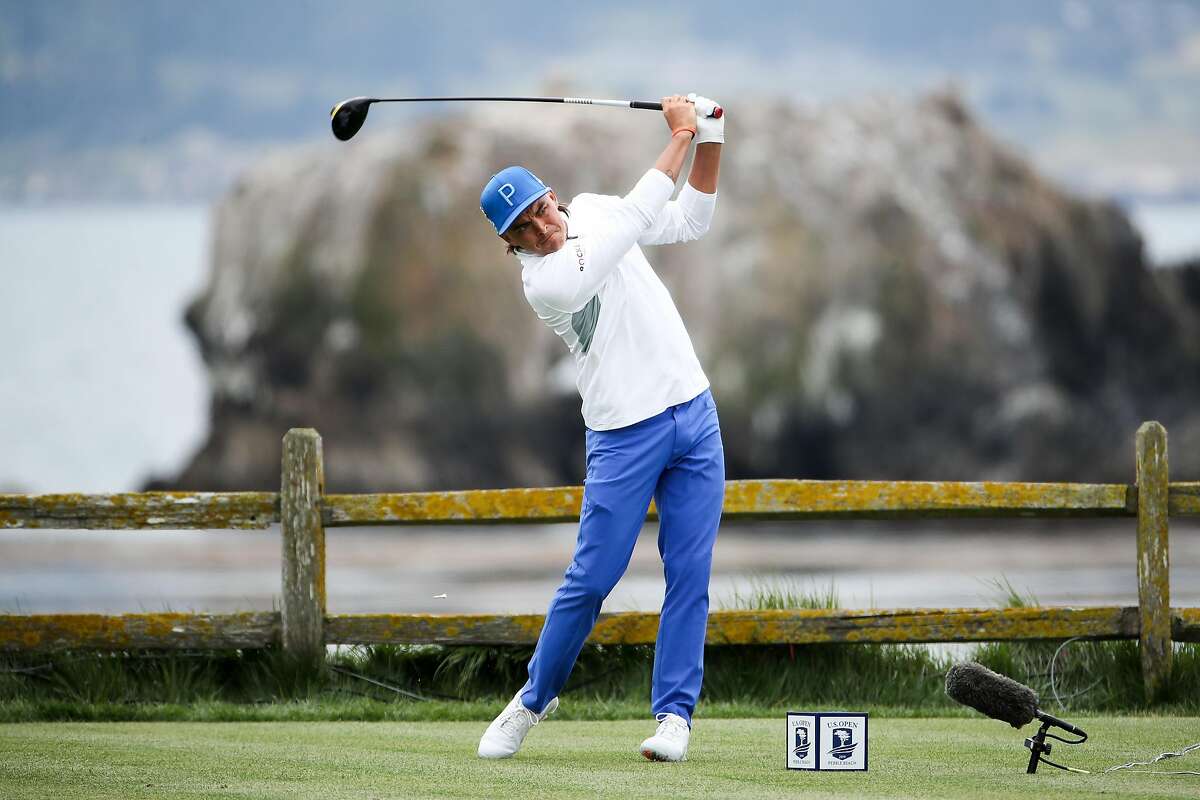 PEBBLE BEACH, CALIFORNIA - JUNE 13: Rickie Fowler of the United States plays a shot from the 18th tee during the first round of the 2019 U.S. Open at Pebble Beach Golf Links on June 13, 2019 in Pebble Beach, California. (Photo by Christian Petersen/Getty Images)