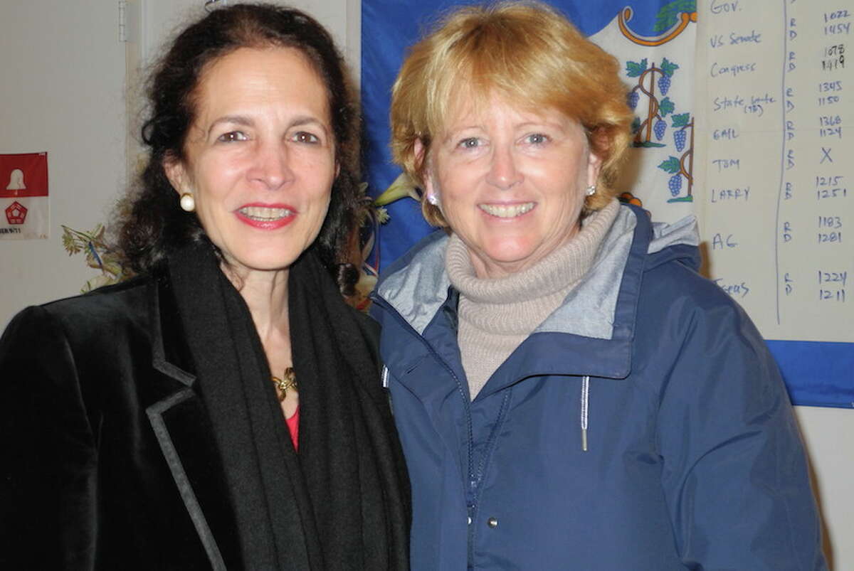 Gail Lavielle, left, and Lynne Vanderslice on election night.