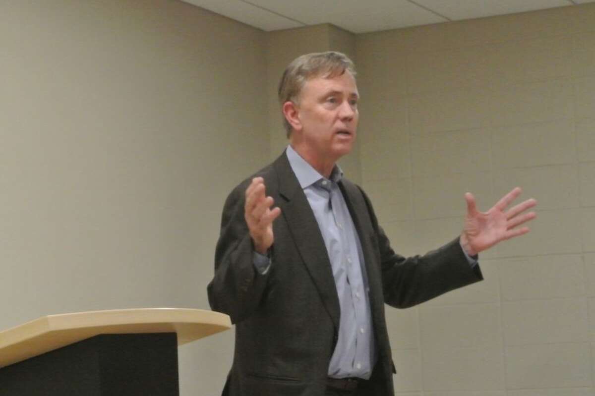 Ned Lamont addresses the Wilton Democratic Town Committee in February 2018. - Jeannette Ross photo