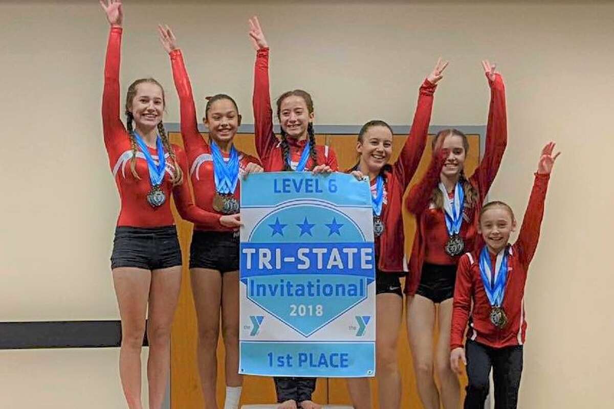 The Wilton Y gymnastics team’s Level 6 group won the division title at the recent Tri-State Invitational in Trumbull. From the left: Ava Walker, Sofia Blessing, Alyssa Smeriglio, Michaela Kane, Donna Stepnowsky and Ashley Umhoefer.