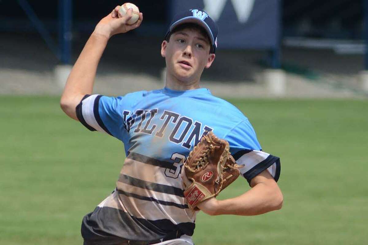 Erik Lebek turned in a strong performance on the mound for the Wilton American Legion Post 86 Junior team in last Friday’s 3-2 win over Stamford. — J.B. Cozens photo