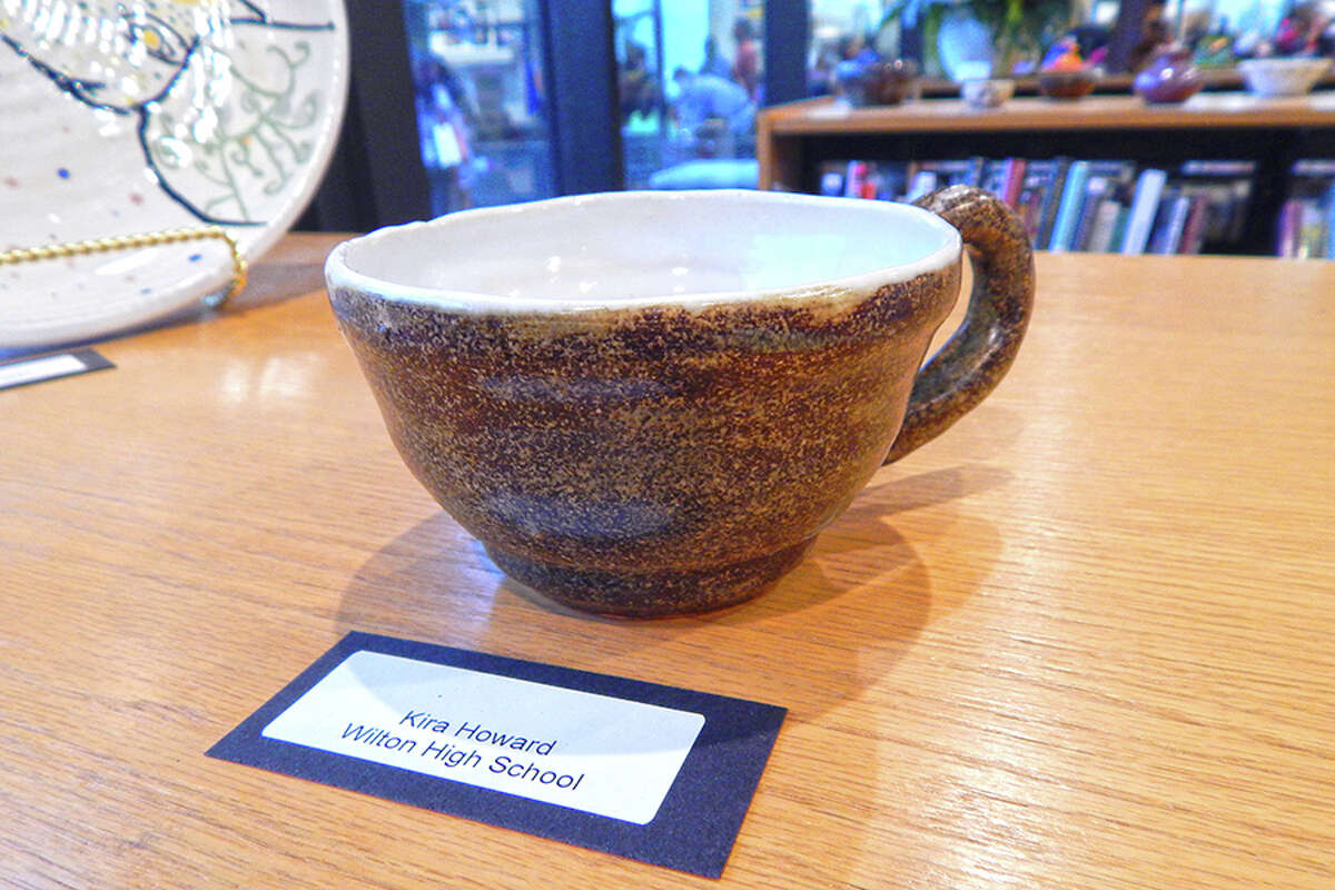 Ceramic cup created by Wilton High School student Kira Howard.