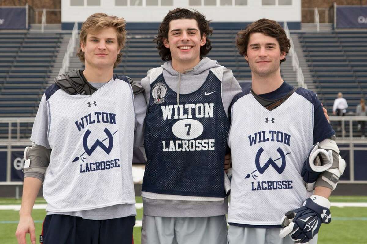 Captains of this year’s Wilton High boys lacrosse team are, from the left: Joe Murtha, Joe Scarfi and Brian Calabrese. — GretchenMcMahonPhotography.com