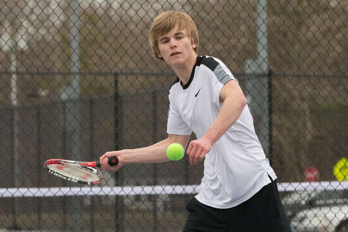 Senior captain Tor Aronson is a three-year starter at singles for the Wilton High boys tennis team. — GretchenMcMahonPhotography.com