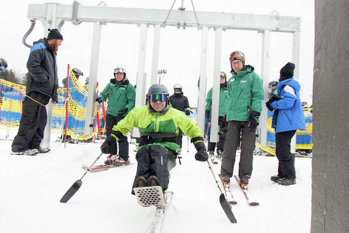 Jose Morales skis at Windham Mountain thanks to the Adaptive Sports Foundation.