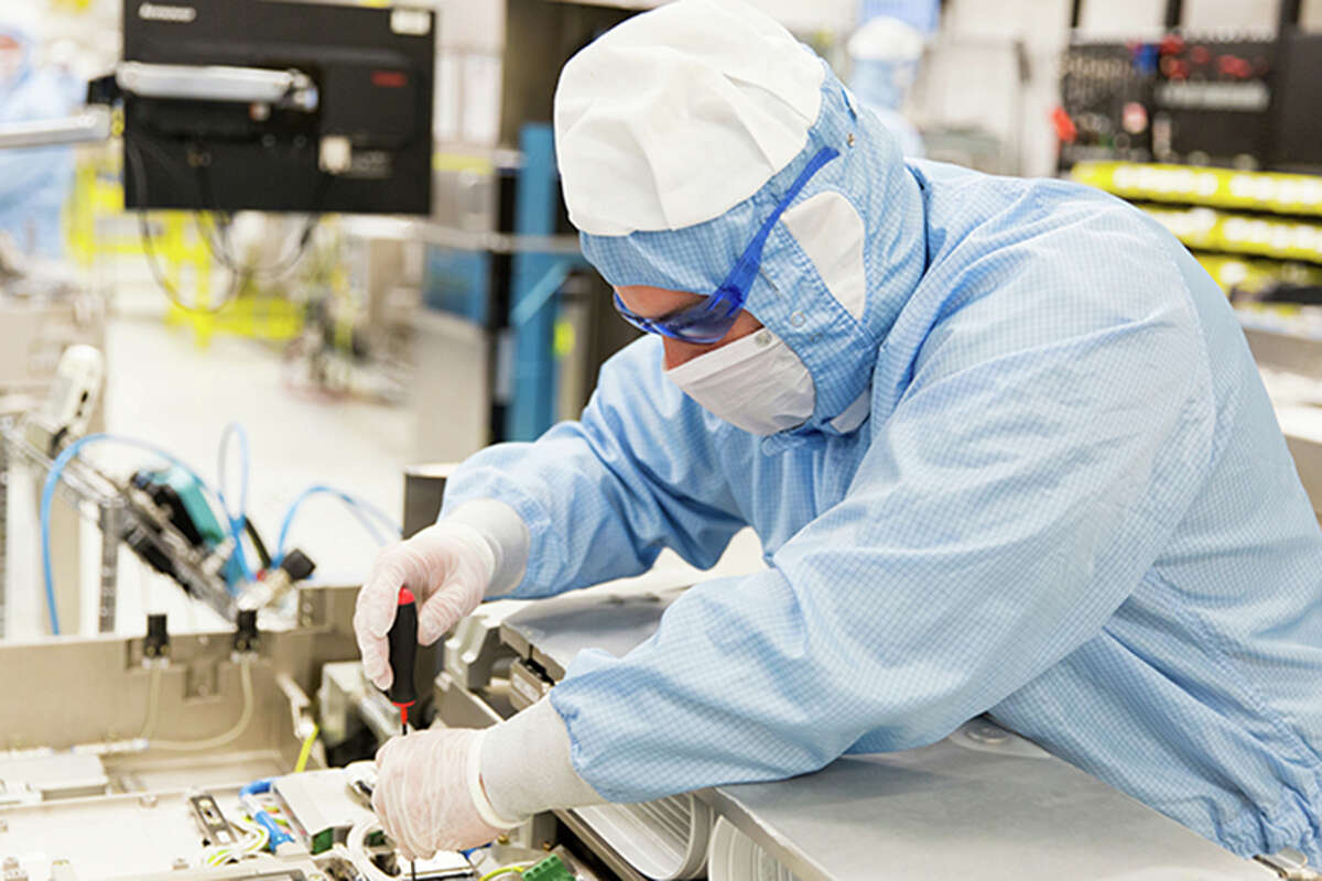 A worker in one of ASML's "clean rooms."